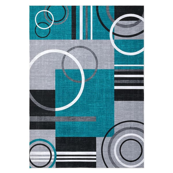 Blue Green 10x13ft Geometric Abstract Washable Area Rug