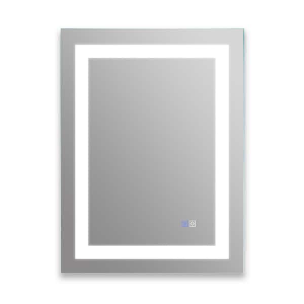 FORCLOVER 24 in. W x 36 in. H Small Rectangular Frameless Anti-Fog LED Lighted Wall Mount Bathroom Vanity Mirror in Silver