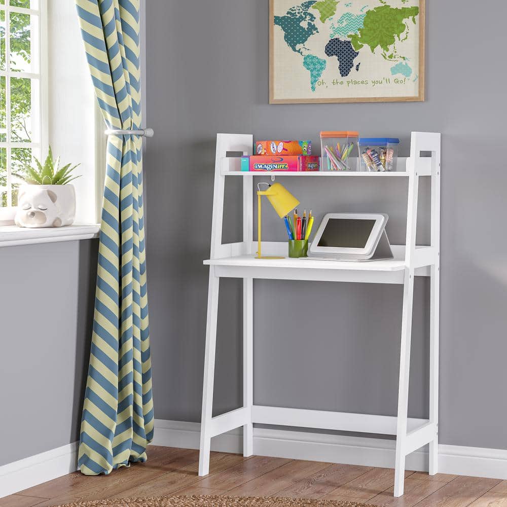 White MDF Kids Writing Desk with Ladder Shelf