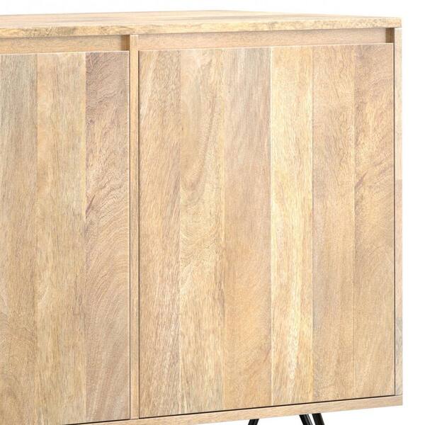 Simpli Home Hunter SOLID MANGO WOOD and Iron 60 inch Rectangle Contemporary 3-Door Sideboard Buffet in Natural AXCHUN-10-NL