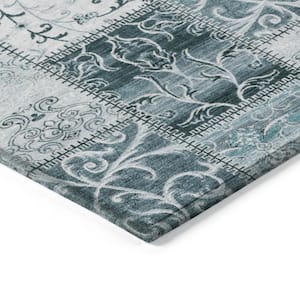 Teal 8 ft. x 10 ft. Woven Plaid Rectangle Indoor/Outdoor Area Rug