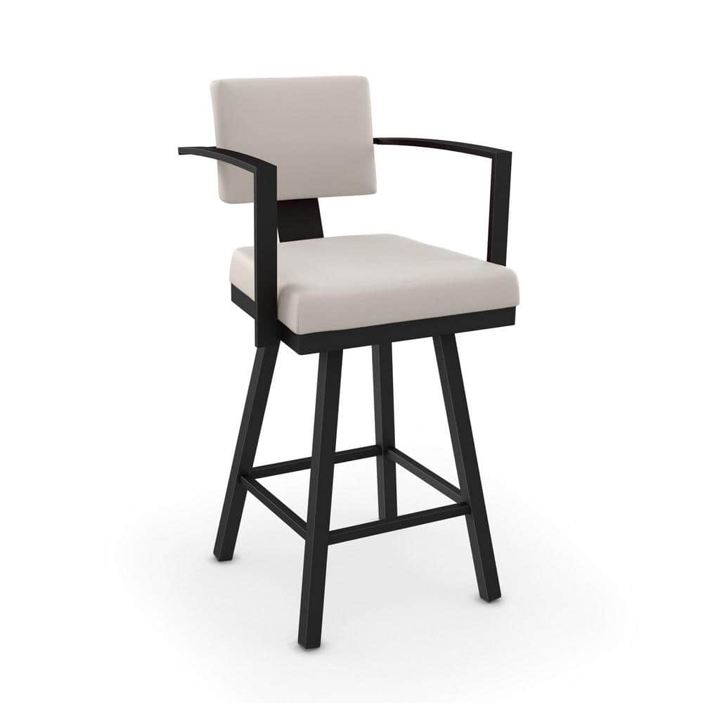 Metropolitan Cream Faux Leather & Black Metal Swivel Stool 28"