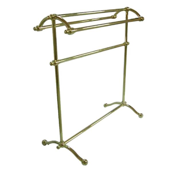 Vintage 4-Bar Freestanding Towel Rack in Polished Brass
