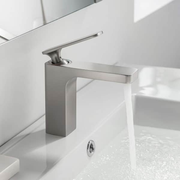 Single Handle Lever Handle Single Hole Bathroom Sink Faucet with Supply Lines and Adjustable Flow Rate in Brushed Nickel