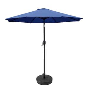 9 ft. Aluminum Market Crank and Tilt Patio Umbrella in Blue with Base