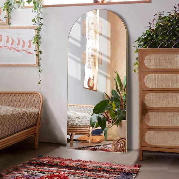 GOGEXX 24 in. W x 71 in. H Oversized Modern Arch Full Length Gold Wall Mounted/Standing Mirror Floor Mirror