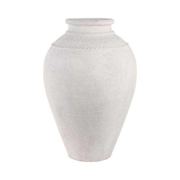 30 in. Ivory Terra Cotta Round Decorative Floor Vase