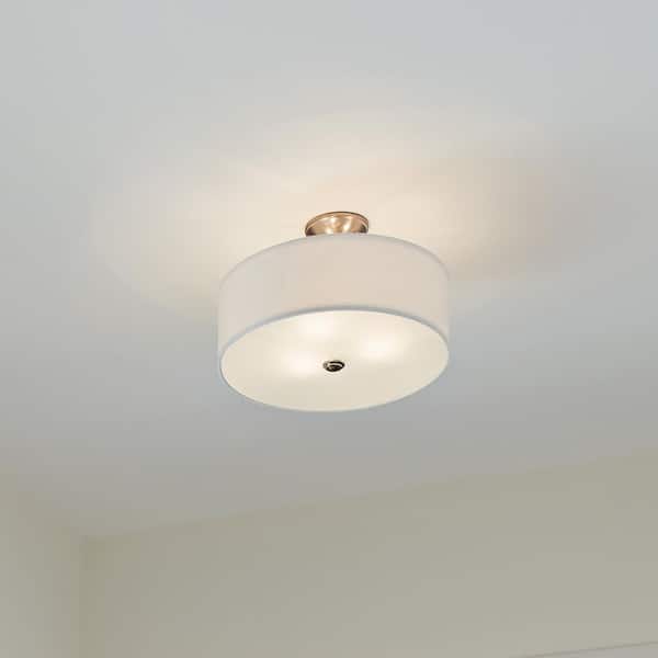 Shailene 18 in. 3-Light Brushed Nickel Round Hallway Transitional Semi-Flush Mount Ceiling Light with Microfiber Shade
