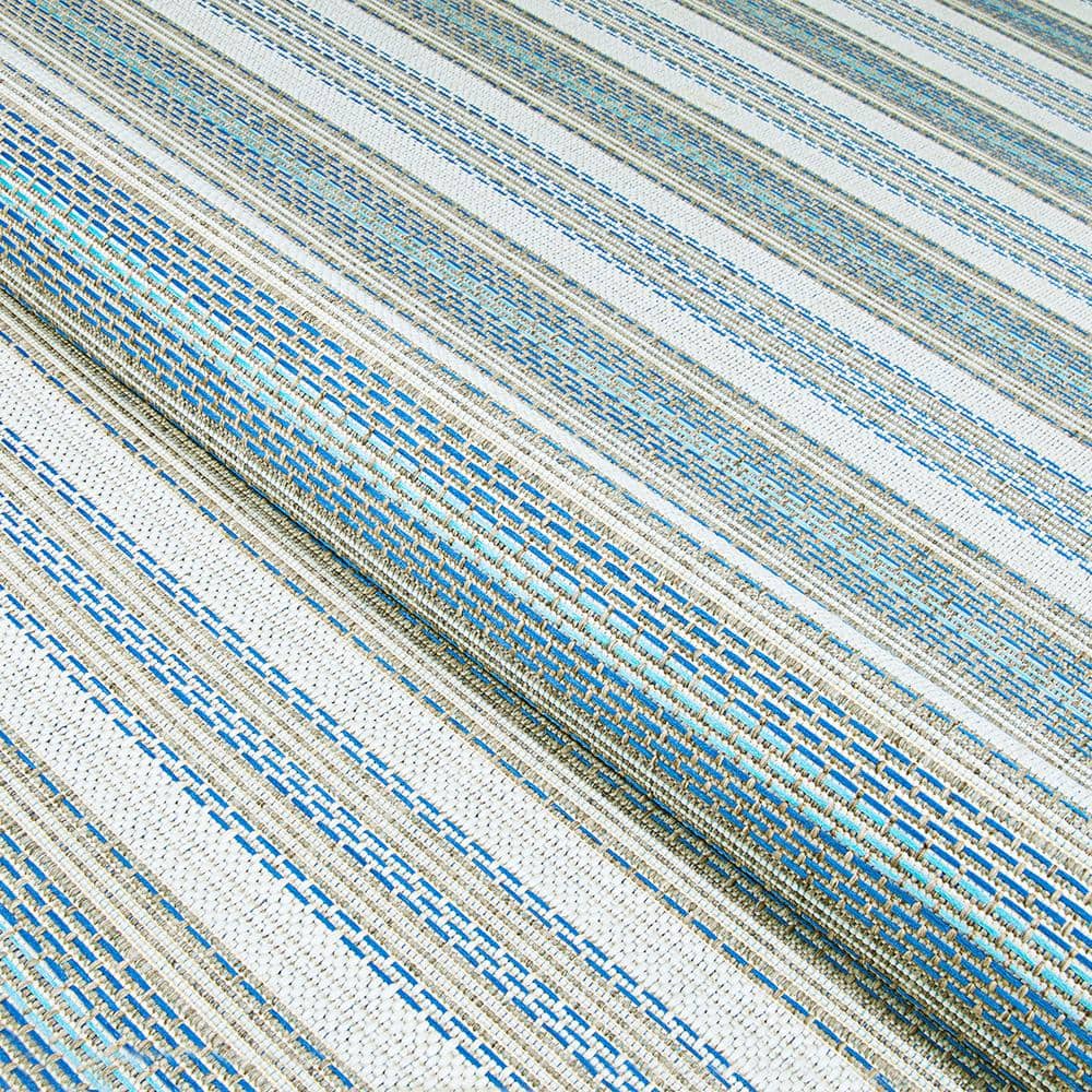 Monaco Ivory-Sand-Azure 5' x 7' Stripe Indoor/Outdoor Area Rug