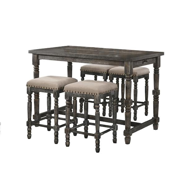 Best Master Furniture Eva 5-Piece Weathered Grey Counter Height Dining Set