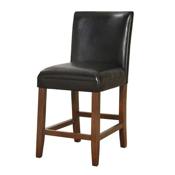 Benjara 34.5 in. Black and Brown Low Back Wood Frame Barstool with Faux Leather Seat