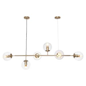 60-Watt 6-Light Modern Gold Sputnik Shaded Pendant Light with Clear Globe Glass Shade, No Bulbs Included