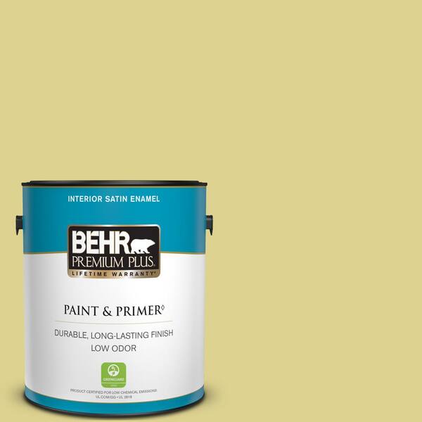 BEHR PREMIUM PLUS 1 gal. #T17-16 Thats My Lime Satin Enamel Low Odor Interior Paint & Primer