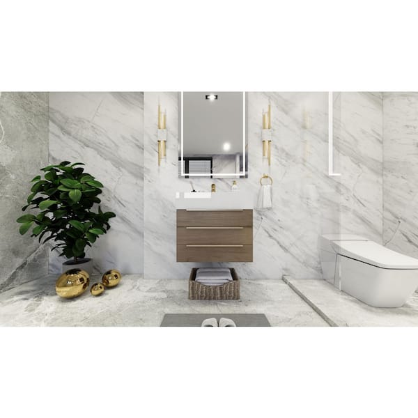 BV Better Vanity Bethany 24 in. W x 20 in. D x 22 in. H Single Sink Floating Bath Vanity in Light Oak with White Acrylic Top