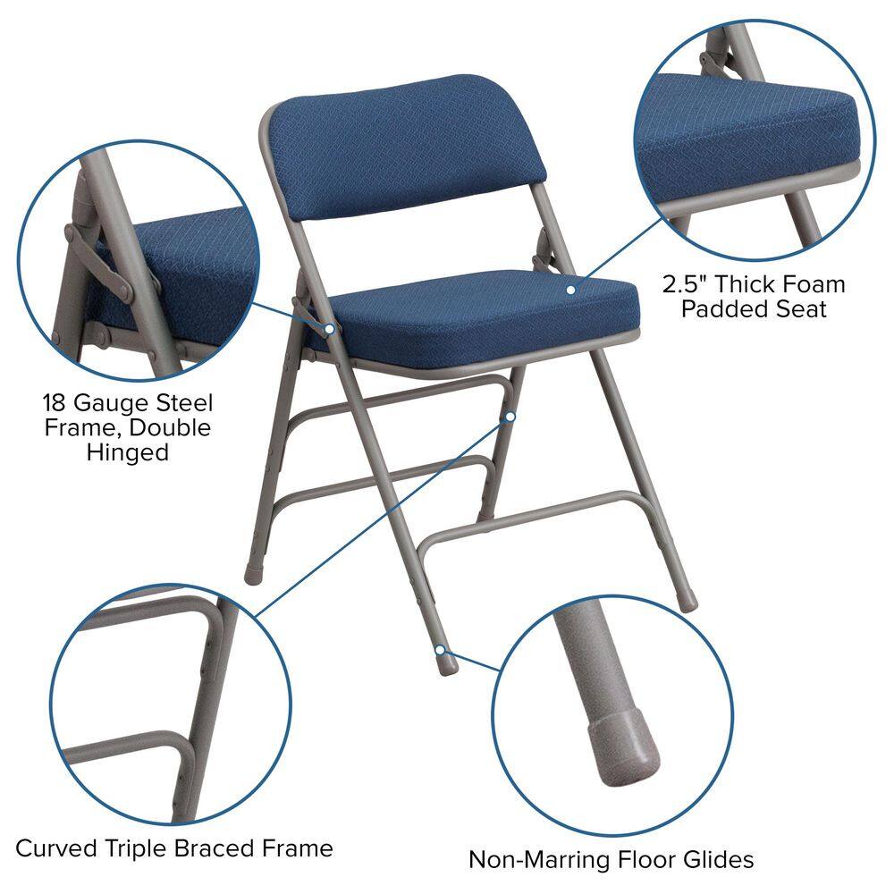 Navy Luxe Padded Metal Folding Chair for Events and Home Use