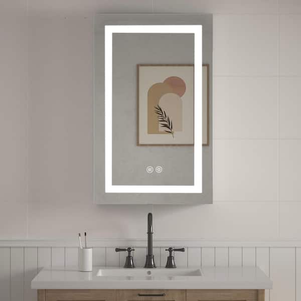 24 in. W x 32 in. H Rectangular Silver LED Anti-Fog Aluminum Recessed/Surface Mount Medicine Cabinet with Mirror / Right