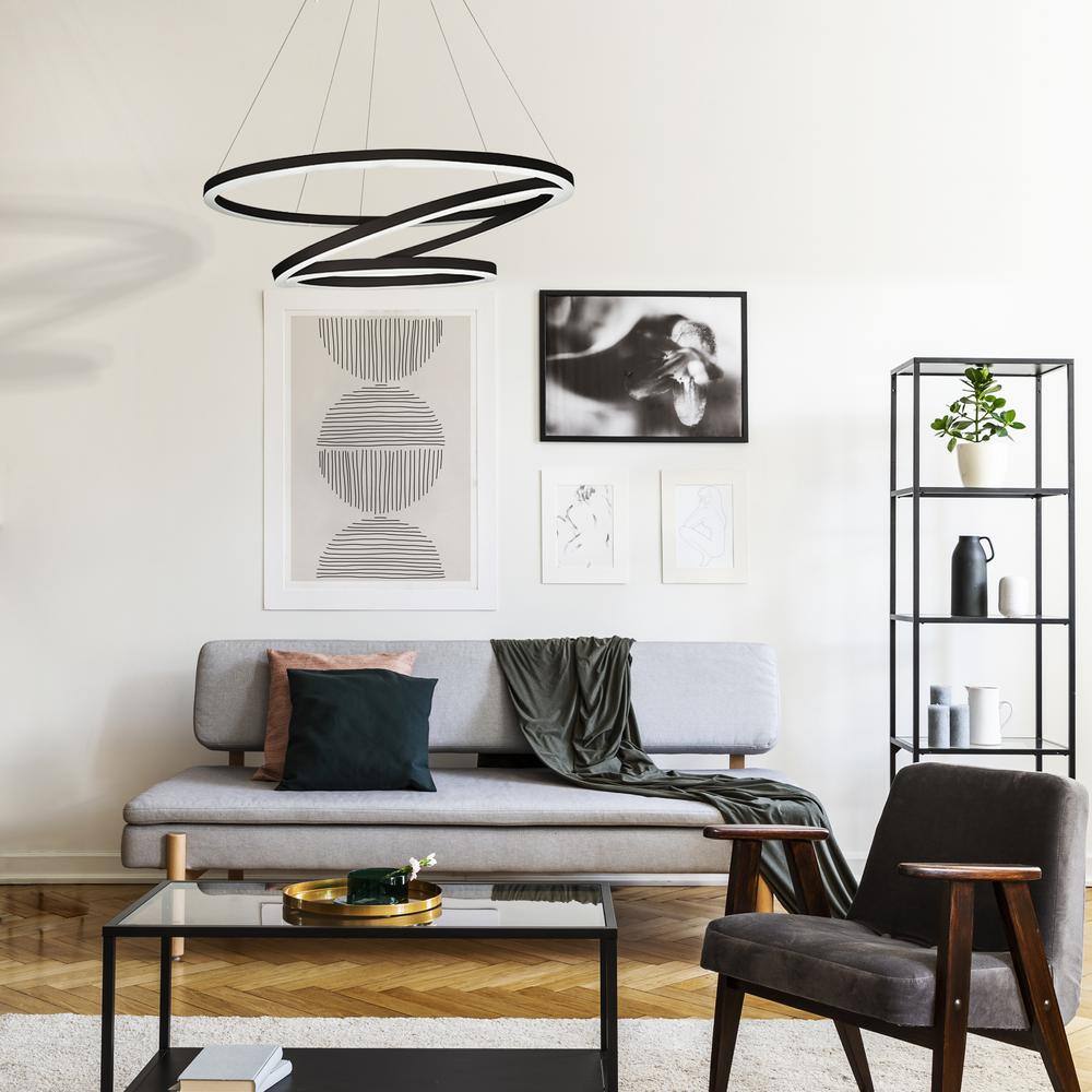 Tania Trio 32" Black Modern Adjustable Circular LED Chandelier