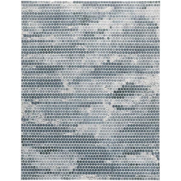 2 ft. x 8 ft. Blue, Gray Polka Dot Area Rug