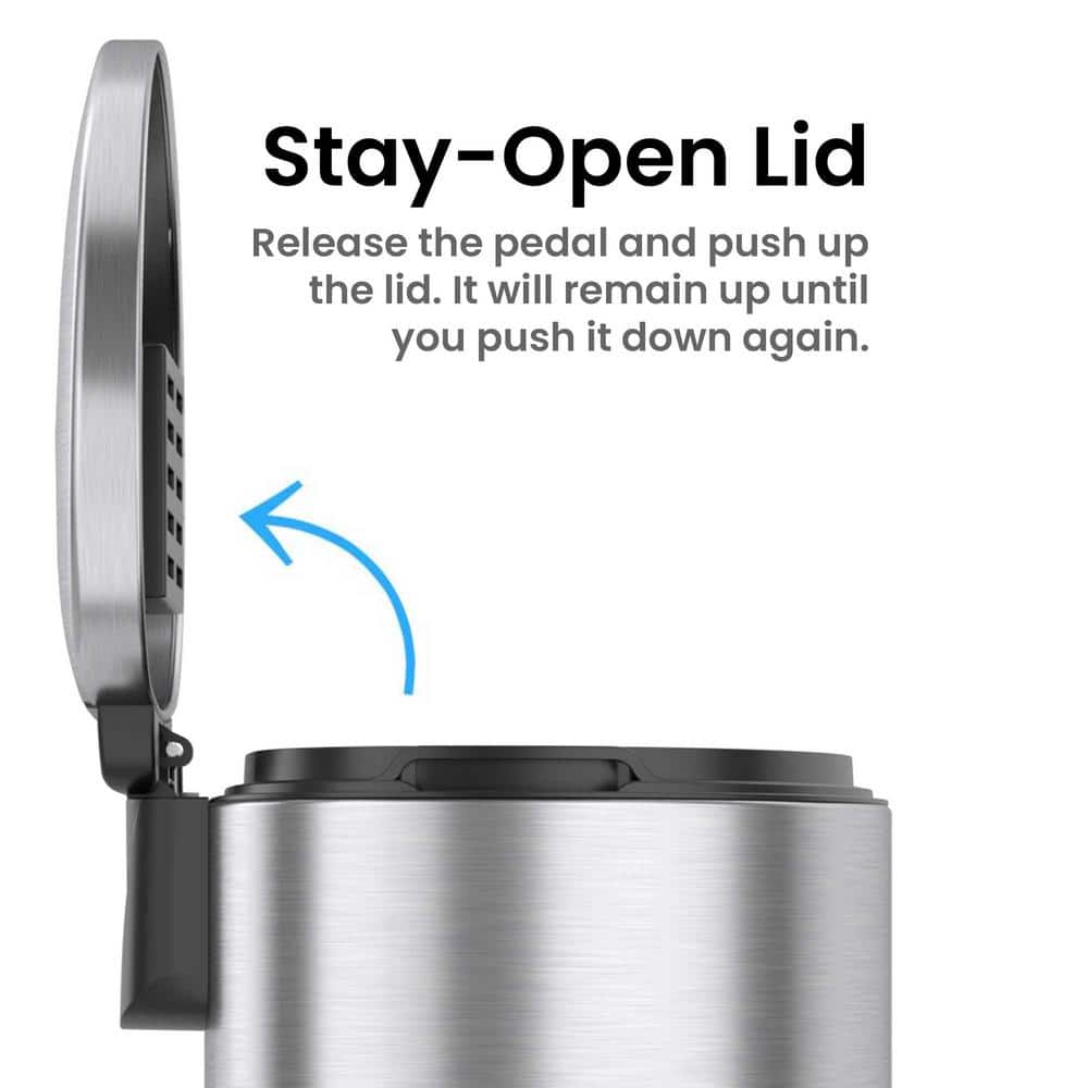 Stainless Steel Semi-Round 2 Gallon Step Trash Can with Odor Filter