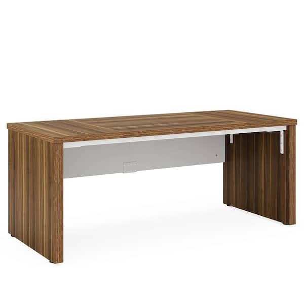 BYBLIGHT Moronia 62.9 in. Rectangular Brown and White Engineered Wood Computer Desk
