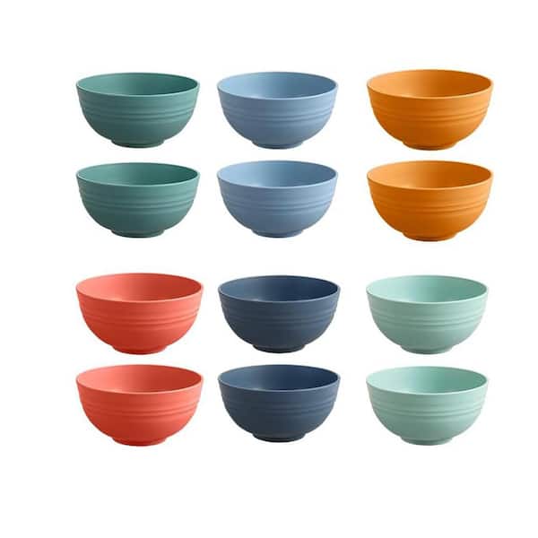 26 fl. oz. Multicolor Wheat Straw Fiber Bowl Dinnerware Set Microwave Dishwasher Safe Unbreakable Kitchen (Set of 12)