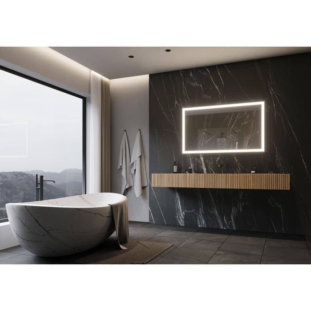 48 in. W x 28 in. H Rectangular Powdered Gray Framed Wall Mounted Bathroom Vanity Mirror 3000K LED price history on PriceWatchPro