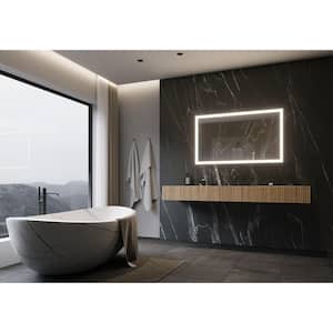 48 in. W x 28 in. H Rectangular Powdered Gray Framed Wall Mounted Bathroom Vanity Mirror 3000K LED