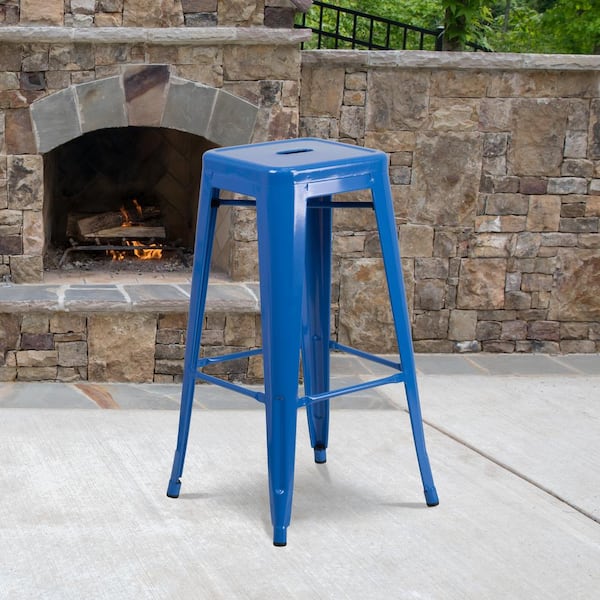 30 in. Blue Metal Bar Stool