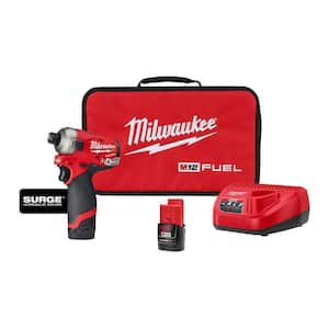 M12 FUEL SURGE 12V Lithium-Ion Brushless Cordless 1/4 in. Hex Impact Driver Compact Kit w/Two 2.0Ah Batteries, Bag