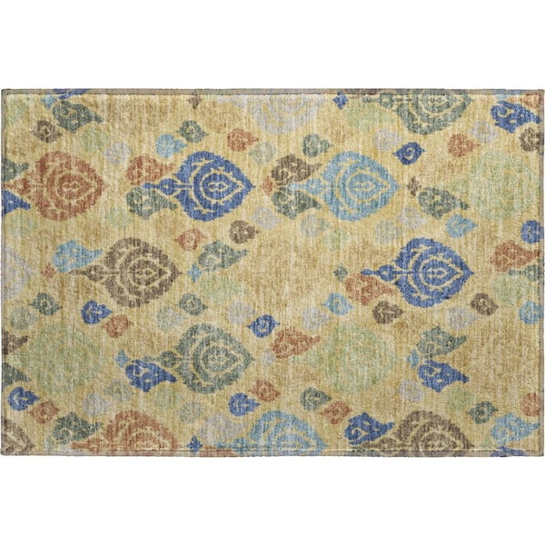 Mayfield Premium Machine Washable Abstract AMF2460 Gold 2 ft. x 3 ft. Accent Rug