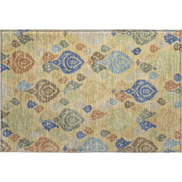 Mayfield Premium Machine Washable Abstract AMF2460 Gold 3 ft. x 4 ft. Area Rug