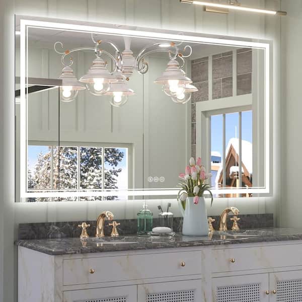 36 in. W x 60 in. H Rectangular Frameless LED Front Light and Backlit Anti-Fog Wall Mirror Bathroom Vanity Mirror