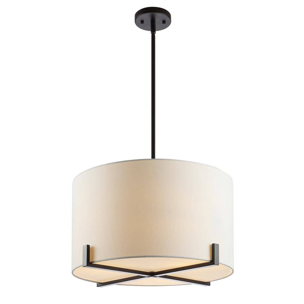 Bronze Crystal LED Drum Pendant with Off-White Shade