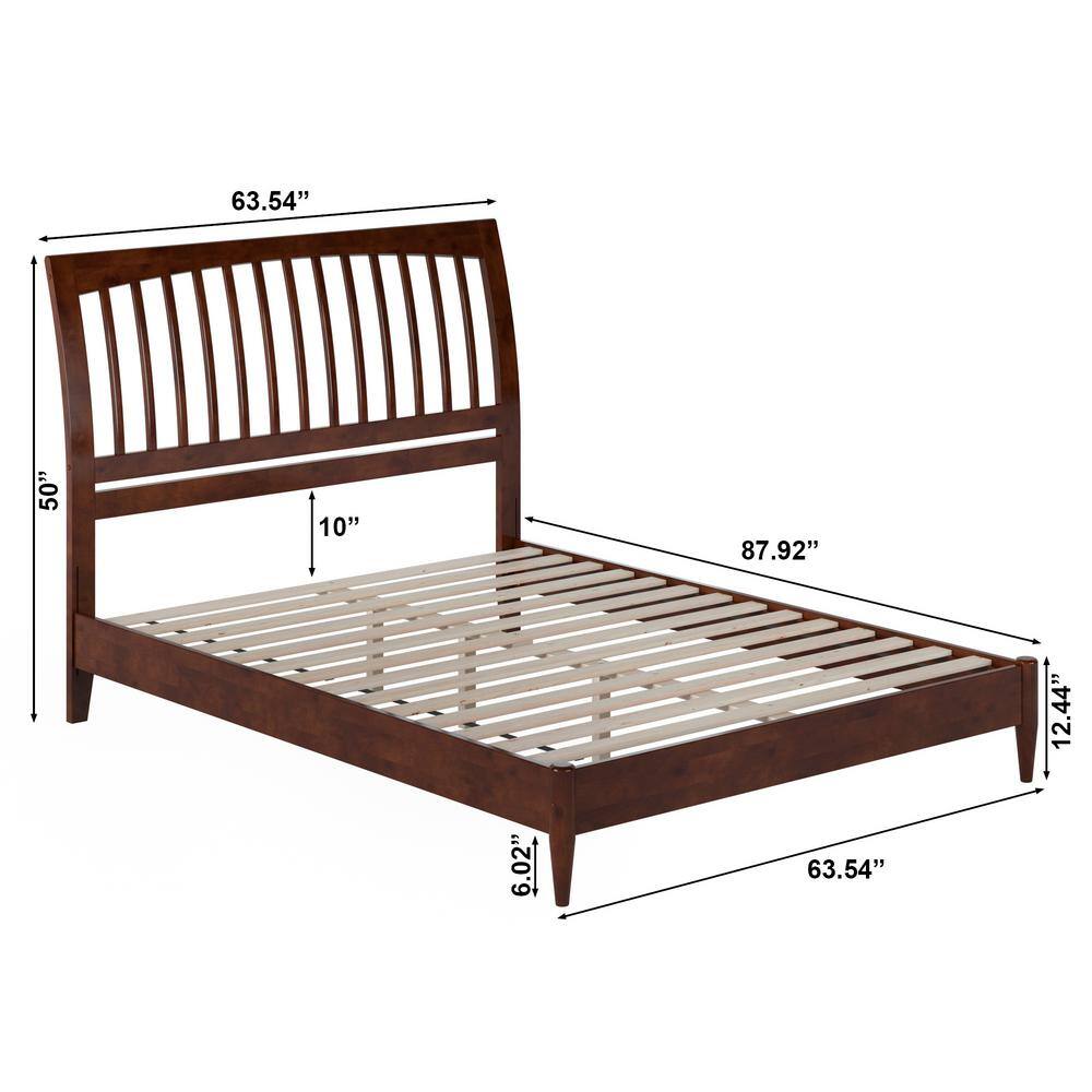 Orleans Queen Walnut Wood Low Profile Sleigh Platform Bed