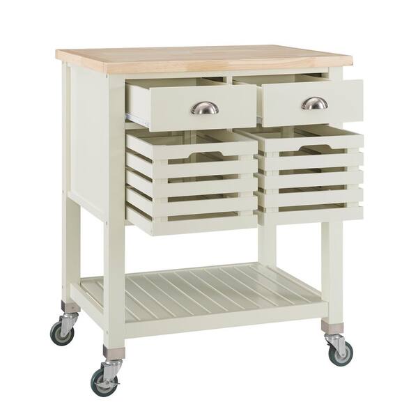 Linon Home Decor Lauretta White Kitchen Cart With Wood Butcher Block Top Thd03182 - Linon Home Decor Kitchen Cart