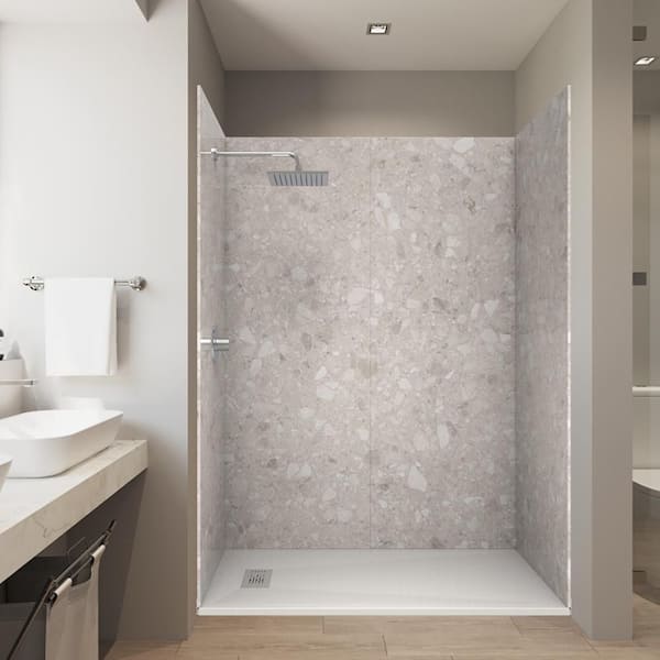 CASTICO Subtle Series- 60in. x32in. x84in. Alcove Solid Composite Stone Shower Kit -Bono Bg. Shower Walls L/R WH Shower Pan Base