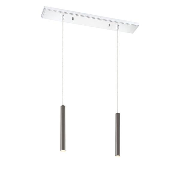 Unbranded Forest 5-Watt 2-Light Integrated LED Chrome Shaded Chandelier with Pearl Black Steel Shade