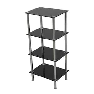Small 4-Tier Shelving Unit in Black Glass and Chrome