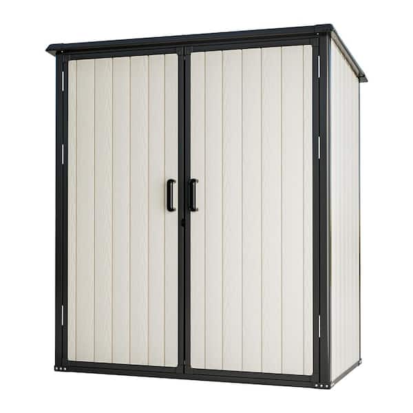 Sizzim 5 ft. W x 3 ft. D Outdoor Beige Resin Storage Plastic Shed with Shelf Supports and Floor (13 sq. ft.)