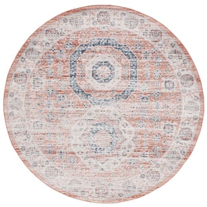 Madison Rust/Ivory 7 ft. x 7 ft. Border Floral Medallion Persian Round Area Rug