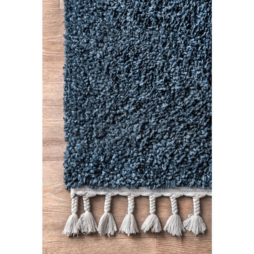 Blue Braided Reversible Shag Area Rug with Tassels