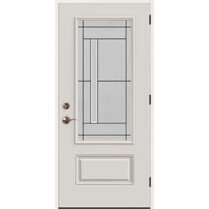 36 in. x 80 in. Left-Hand 3/4 Lite Decorative Glass Atherton Primed Fiberglass Prehung Front Door