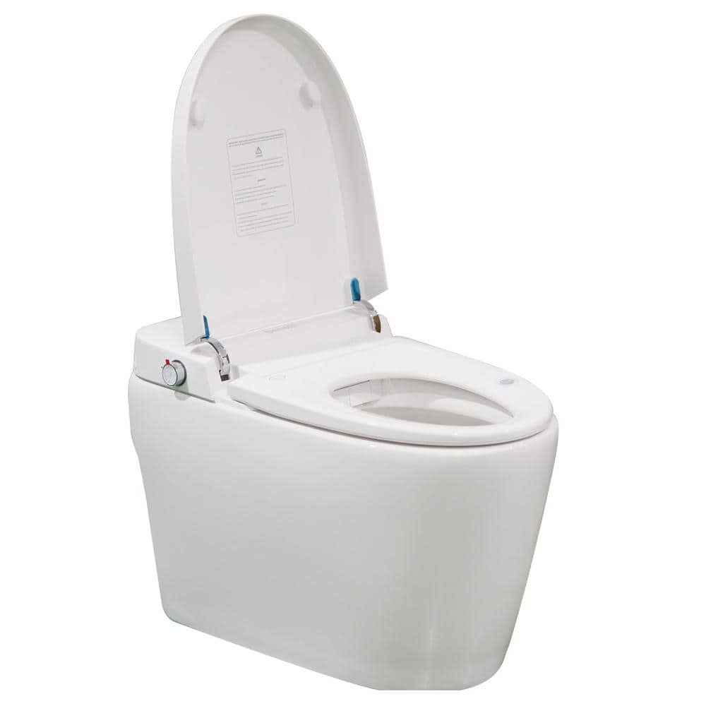 White Ceramic Tankless Elongated Smart Bidet Toilet with Heated Seat