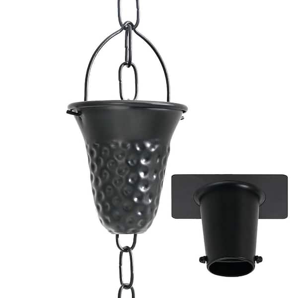 Aluminum Hammered Long Cup Rain Chain for Gutters Black 8-1/2 ft. Length with Gutter Adapter Outdoor Decor