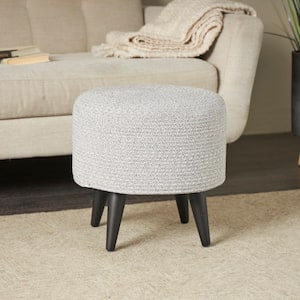 17 in. Light Gray Polyester Chevron Textured Stool with Black Wooden Legs