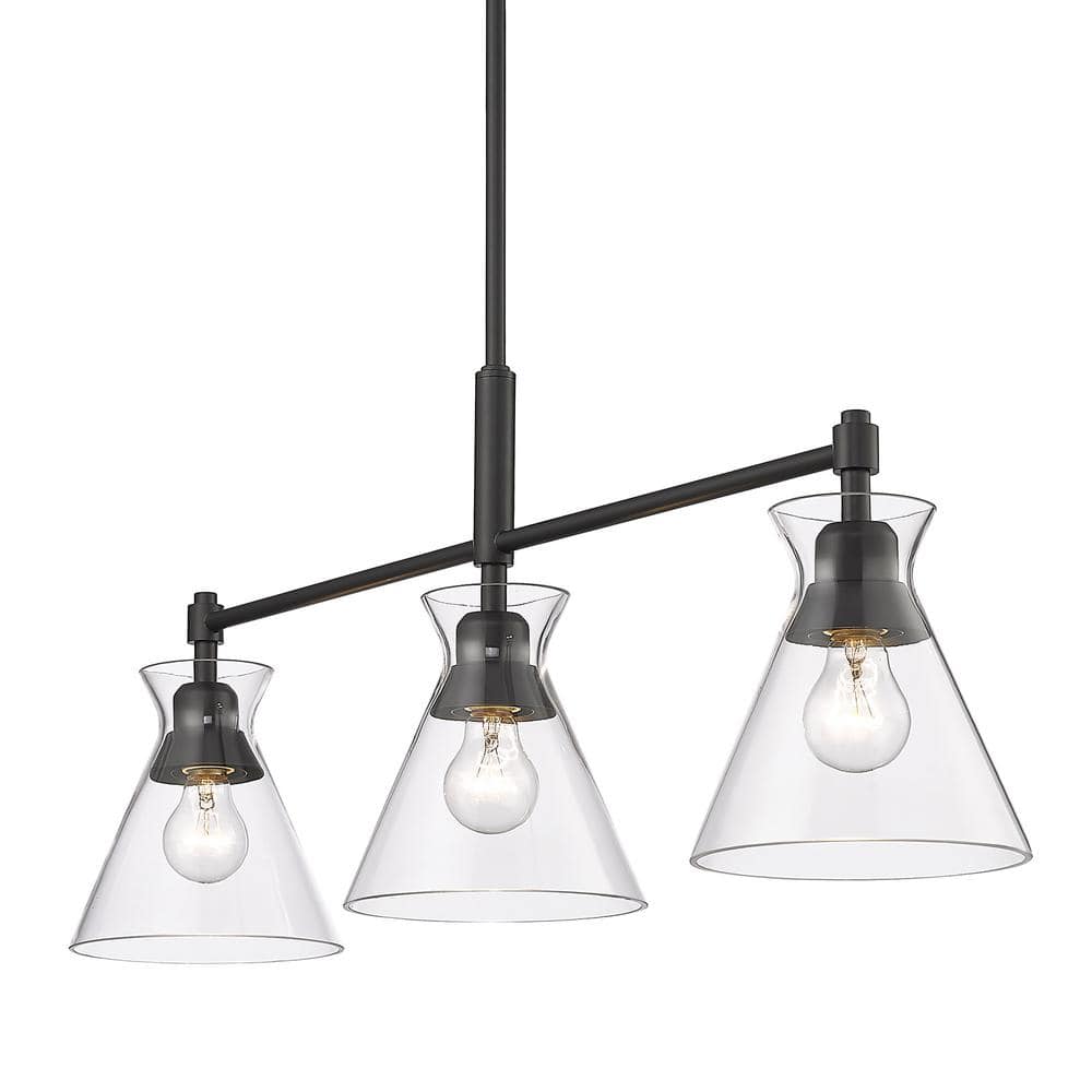 Malta Matte Black Linear Pendant with Clear Glass Shades