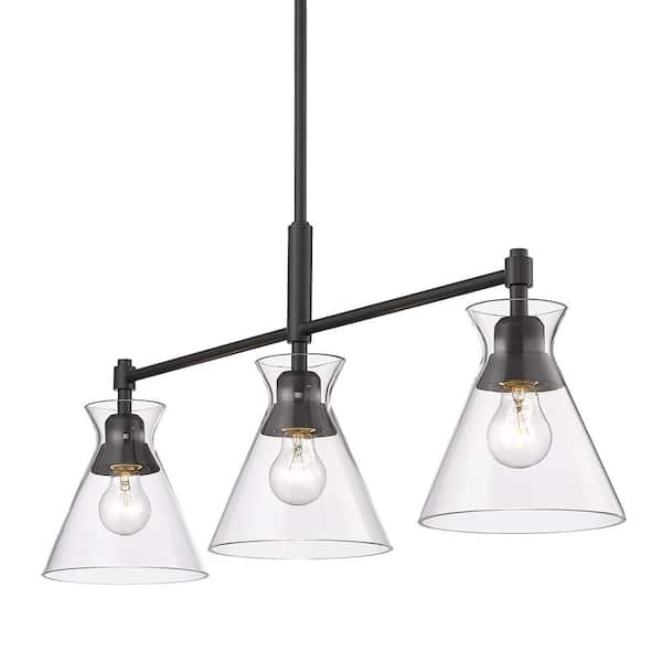 Golden Lighting Malta 3-Light Matte Black and Clear Glass Linear Pendant Light