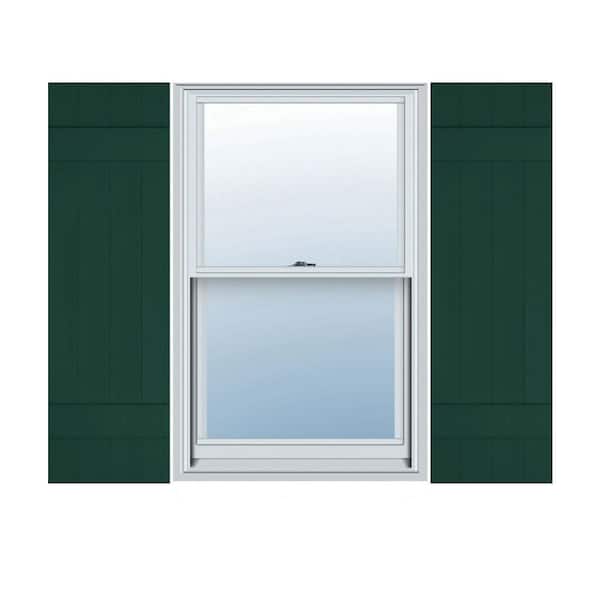 Ekena Millwork 14 in. x 26 in. Lifetime Vinyl Custom Four Board Joined Board and Batten Shutters Pair Midnight Green