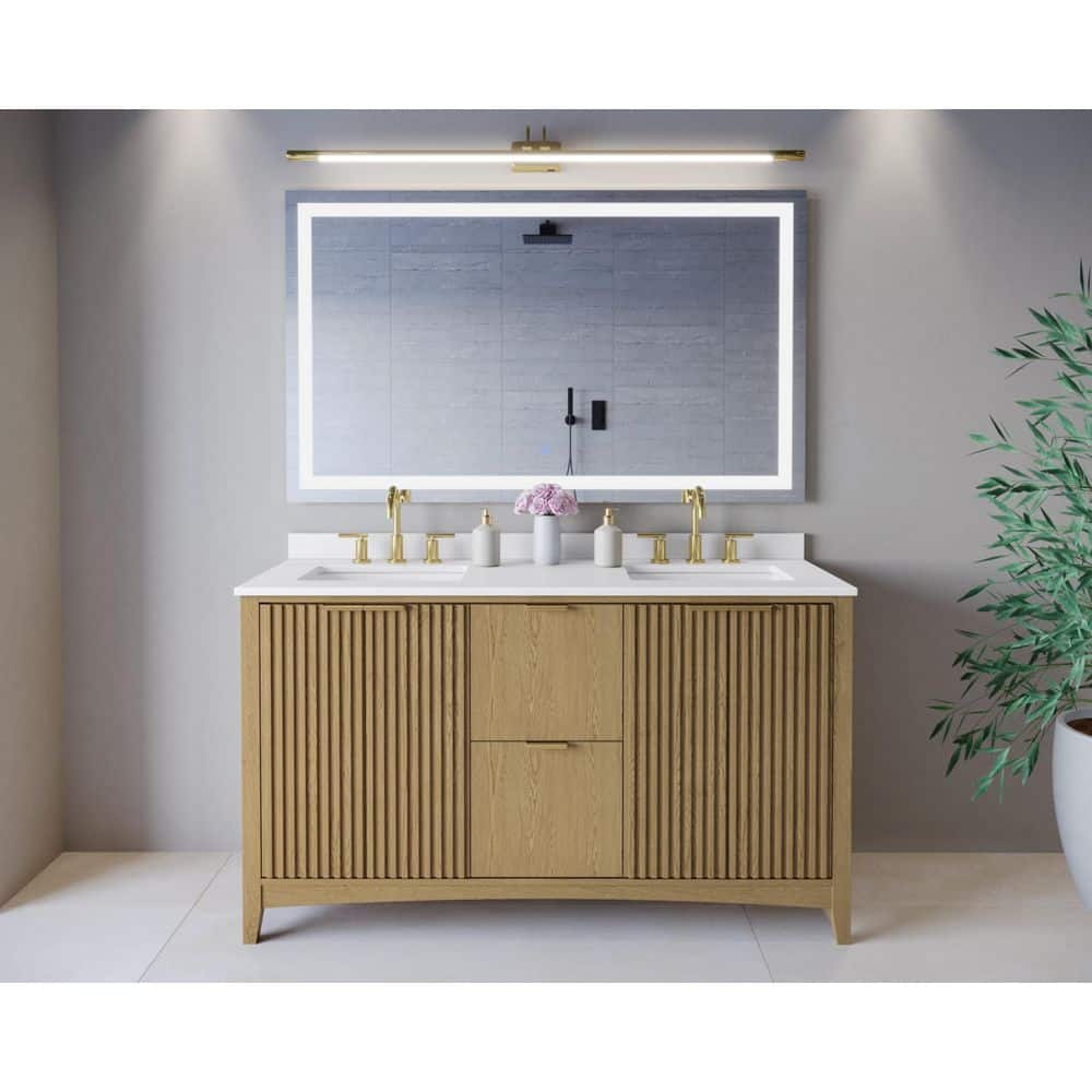 Palmilla 60 in. Double Freestanding Natural Oak Bath Vanity with White Cultured Marble Top Assembled price history on PriceWatchPro