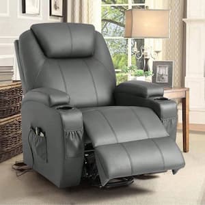 Gray Leather Power Lift Standard (No Motion) Recliner with Power Lift